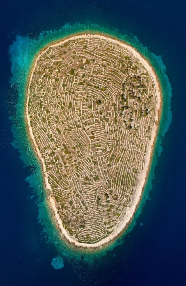 Aerial view of Bavljenac island in the Adriatic Sea